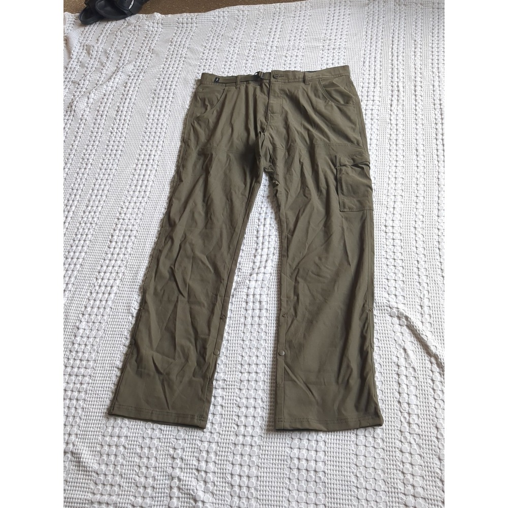 Prana Zion Relaxed Fit Roll Up Belted Straight Leg Cargo Pants Sz 36 Green 37X32